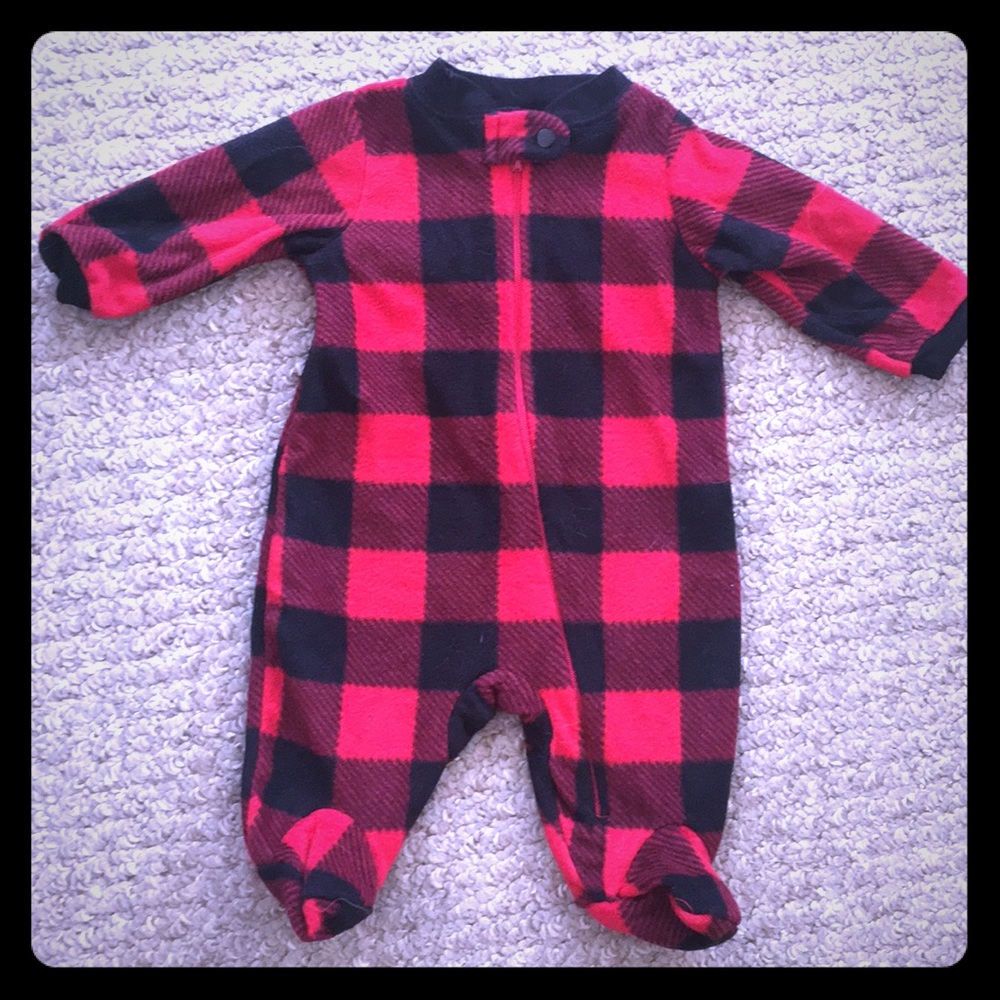 Garanimals buffalo plaid fleece footies pajamas NB